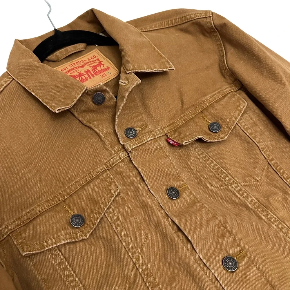 Levi's Mens Trucker Jacket Brown Cotton Canvas WaterLess Button Up Size S - Picture 5 of 12